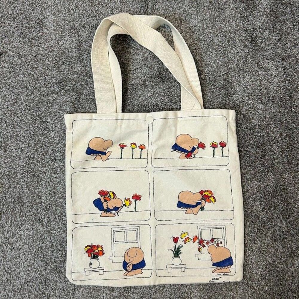 VTG 70s Ziggy Canvas Tote Bag Universal Press Syndicate Tom Wilson Comic